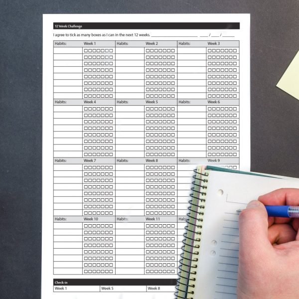 printable 12 week checklist for fitness wellness business life goals track many things each day for three months with this challenge checklist easy to use print and fill in the boxes